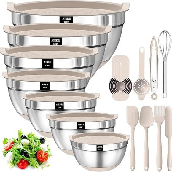 Stainless Steel Mixing Bowls with Airtight Lids | 20-Piece Nesting Set - Picture 1 of 3